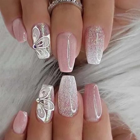 /EA/Grå Glitter Press On Naglar Kista Långa Falska Naglar Akryl Gradi