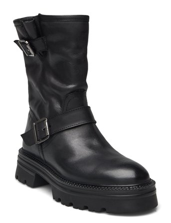 Bianco Biamella Pull On Buckle Boot Smooth Leather - Black - 36
