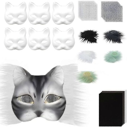 Therians Maskesett DIY Furry Dyremaske Kompatibel med Halloween Cosplay - Rev, Katt med Pels, Øyenett & Filtark