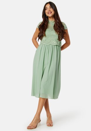 Bubbleroom Occasion - Jolie Short Sleeve Midi Dress - Dusty green - Kläder