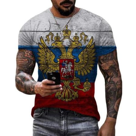 Russisk flagg trykk kortermet casual sommer rund hals T-skjorte for menn DT-3107 M