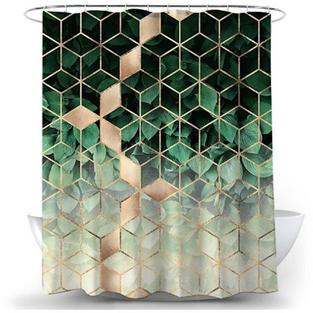 Geometriskt grönt marmor duschdraperi 120 x 180 cm duschdraperi polyestertyg anti-mögel vattentätt tvättbart badrumsgardin med 12 krok Rin