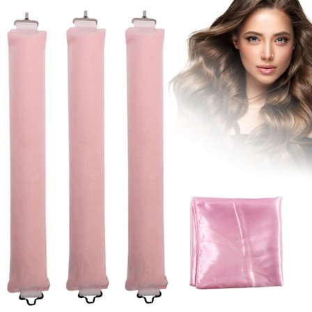 Varme-fri hårruller, søvnvenlige varme-fri curlers, ekstra store bløde krølleruller med kroge, Pink, 3-pak