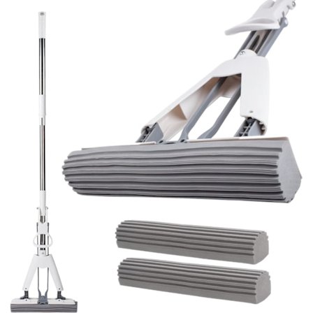 PVA Imukykyinen Sienimoppi, Kaksipuolinen Superimukykyinen Teleskooppivarsi Lattianpuhdistin + Yksi ylimääräinen sienipää