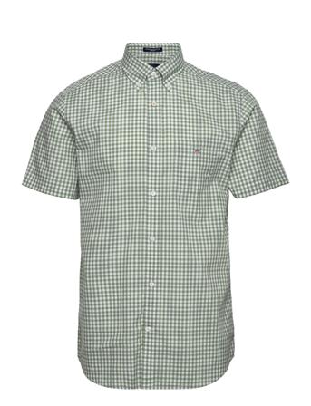 Reg Broadcloth Gingham Ss Bd Kortermet Skjorte Grønn GANT*Betinget Tilbud