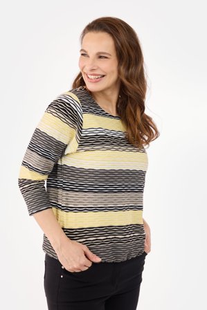 BRANDTEX - 3/4 Ærmet T-shirt - Gul Mix - Stribet