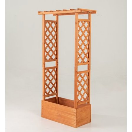 COSTWAY Träförhöjd plantering med spaljé för klätterväxter, upphängt tak, dräneringshål, 66 x 32 x 152 cm