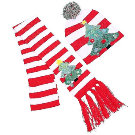 2 st Led Light Up Tomteluva Christmas Light Up Scarf Set Festlig julmössa Mössmössa till julfest