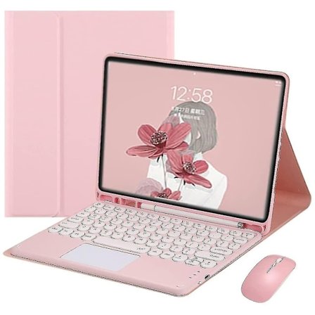 2021 Ipad Pro 12.9 5:e 4:e 3:e generationens tangentbordsfodral med Bluetooth-mus Sött runt tangentbord med färgade tangenter Pekplatta Avtagbar - 