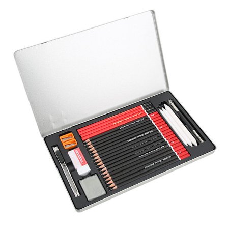 Skiss Pensel Set Trä Kol Penna Studenter Skissning Målning Tillbehör med Järn Väska