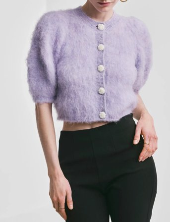 by Ti Mo Hairy Knit Puffed Jacket - Purple - L