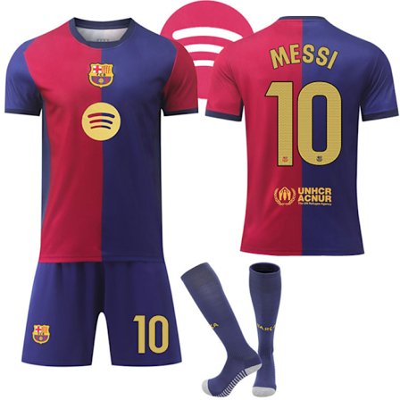 Barcelona Hjemme Fotballdrakt Barn & Voksen Med Sokker Nr.10 MESSI 2024-2025
