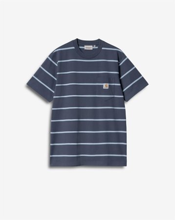 - S/S AIKEN POCKET T-SHIRT - STRIPE/DUSKY BLUE M