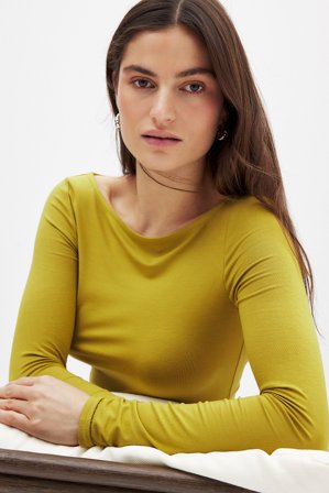 NA-KD Boat Neck Long Sleeve Top - Basic toppe - Grøn - XS