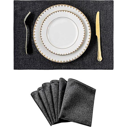 Sæt med 6 varmebestandige spisebrikker til spisebord, sorte