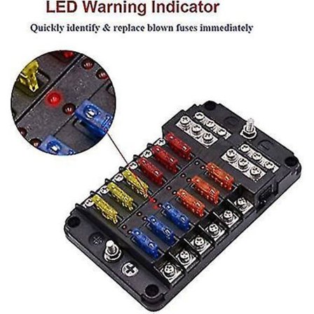 Sikringsboks 12-veis blad LED-indikator fukttett deksel