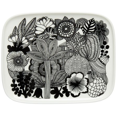 Marimekko Siirtolapuutarha tallerken, 15 x 12 cm' - 'Hvit og sort