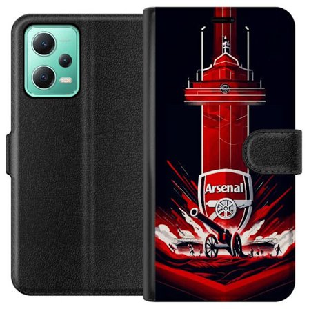 Kompatibel Tegnebogsetui til Xiaomi Redmi Note 12 Arsenal-emblem med kanon og stadionmotiv i kraftfuld rød og hvid sportsdesign