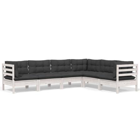 Vidaxl Loungegrupp Med Dynor 6 Delar Vit Massiv Furu Vit