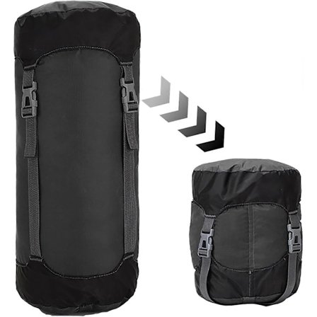 Kompressionspose til sovepose, 11L Letvægts Vandtæt Kompakt Kompression Nylonpose Opbevaringspose, Rejsekompressionspose, Sort