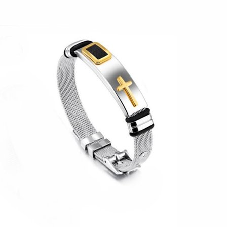 2PCS Guld Fashion Herrar Titan Stål Kors Justerbart Armband