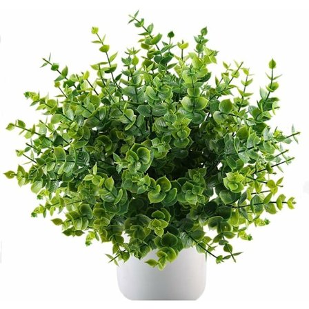 4 stk kunstige plantebusker busker falske plast eukalyptusplanter grønne blader hjem kjøkken utendørs hagehåndverk blomsteroppsats KLB
