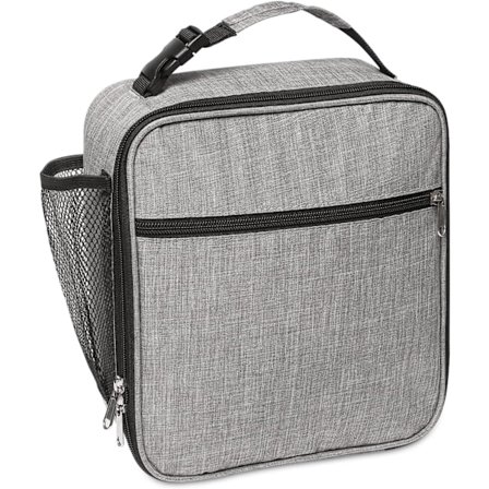 Portabel Isolerad Lunchväska med Sidoficka i Mesh, Vattentålig Läcksäker Mjuk Kylväska Hållbar Termisk Lunchlåda (Grå)