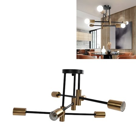 6-armad unik design nordisk post-modern minimalistisk ljuskrona, högkvalitativ smidesjärnsbas med stark bärighet, dimbar semi-flush