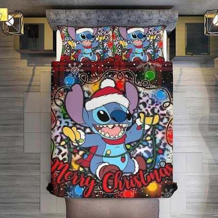KA277 God Jul Stitch 3-delt Sett Mikrofiberdyner med Pynteputer Mykt Lett Sengeteppe Dynetrekk Dyne for Alle Årstider Sengetøy RM277