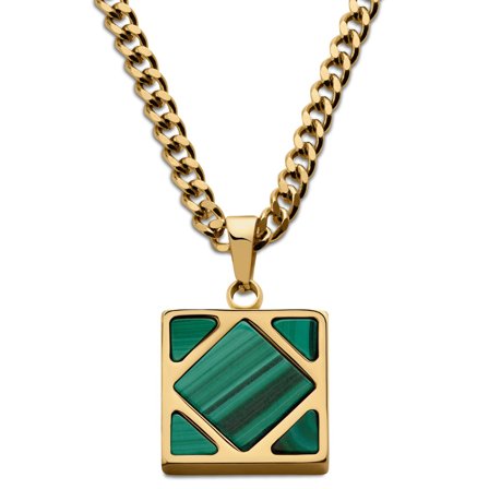 Cruz | Square Gold-Tone Green Agate Necklace for Men - Steel necklaces