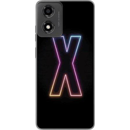 Kompatibelt Mobildeksel til Motorola Moto E14 Neonbokstav X i sterke fargevariasjoner mot svart bakgrunn, kraftig typografisk design med tydelig lysef