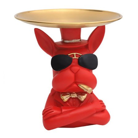 Nordisk Fransk Bulldog Skulptur Hund Staty Smyckesförvaring Borddekoration Present Tallrik Brick Hem Ar(röd)