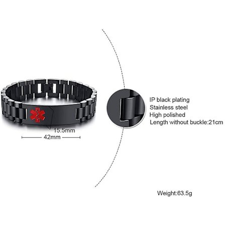 Skräddarsydd Personlig medicinsk Emergency ID Tag Namn Rostfritt stål klockband Justerbar länk för män