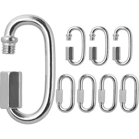 8 st rostfria karbinhakar M6 skruvlås oval D-formad kedjelänk