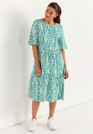 Cellbes of Sweden - Jersey-kjole med volang i grønn/mønstret for damer i størrelse 58/60
