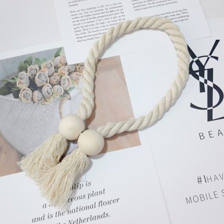 4-pack Magnetiska Gardinomtag Bomull Handvävda Omtag Dekorativa Rephållare för Gardiner Draperier Inga Verktyg Krävs Beige