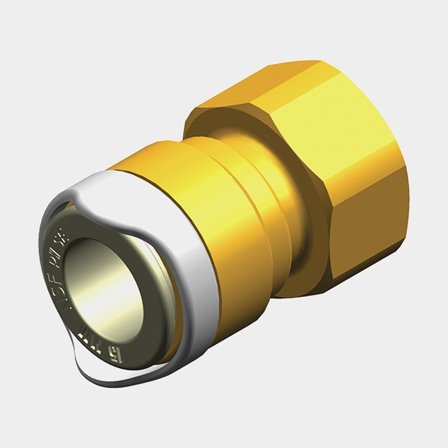 Whale Adapter i mässing och plast, Whale Quick Connect 15 mm WS15 invändig till 1/2" G BSP, vit och mässingsfärgad