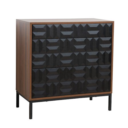 Pähkinäpuusta valmistettu lipasto, 3 laatikkoa, musta, yksityiskohdat