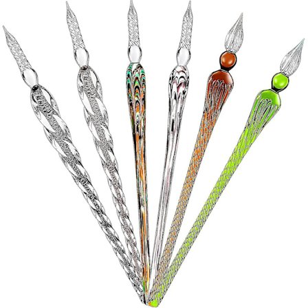 6 stykker håndlaget glass dip penn Krystall glass signatur penn kalligrafi glass penn Vintage dip ink penn borosilikat present penn for skriving 