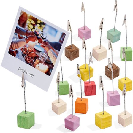 16 Foto Klipsholdere på Stativ, Træholdere, Memo Klips - Borddekoration til Hjem, Kontor, Chris