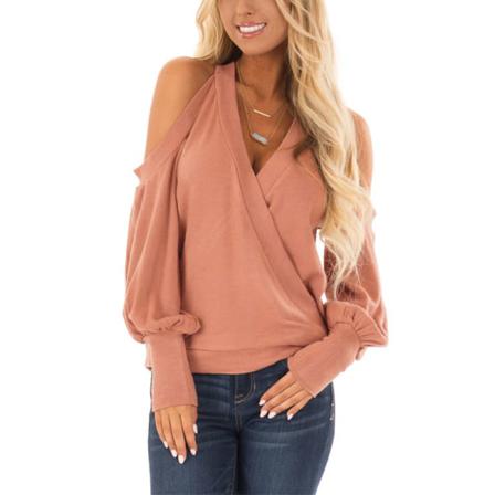 Kvinnor Lantern Ärmar Off Shoulder V Neck Tee Vanlig Tunika Blus