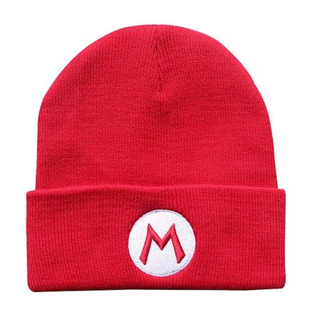 Mario Bros Broderi Mønster Hip Hop Beanie Hat Menn Kvinner Vinter Cuffed Cap Myk Stretch Varmt Strikket Beanies [DB]