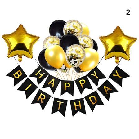 Svart och guld-tema Födelsedagsfest Set Dragflagga Tårta Flagga Infoga Rad Latexballong