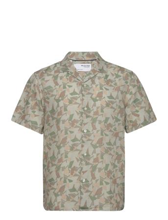 Slhrelax-Geo-Linen Shirt Ss Aop B Khaki Selected Homme