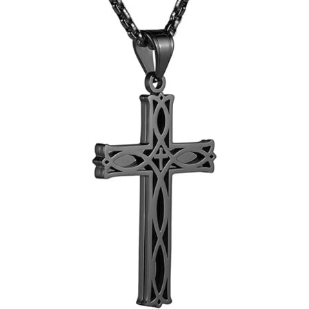 Herre Halskæde i Rustfrit Stål med Uendeligheds Keltisk Kors Irsk Knude Vedhæng, 22 + 2" Kæde Sort