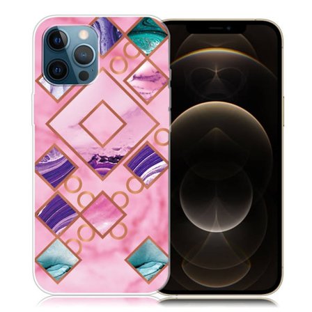 Marmormotiv iPhone 12 Pro Max skal - Ros I Diamantformade Former