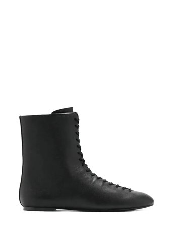 Mango | Lace-Up Leather Ankle Boots | 36