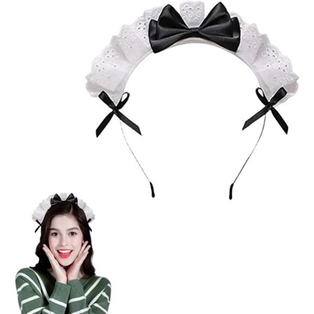 Hårbånd med sløjfe og blonde til stuepige, retro Lolita-hårbånd til kvinder og piger, festdekoration, rollespilsdragt