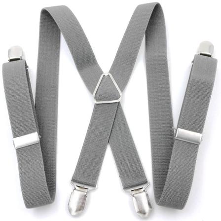 Grå - One Size Justerbara 100 cm breda herrbyxor Tillverkade i - Original Ultra Resistent Vintage Elastisk 4 Extra Stark Clips i X