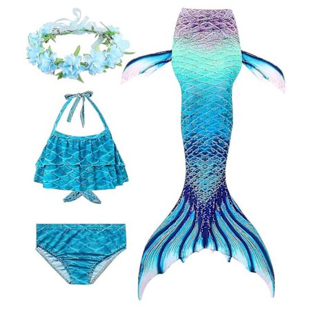 Kids Girls Mermaid Tail Bikini Set Swimwear Swimsuit Swimming Costume Included Garland Headband
